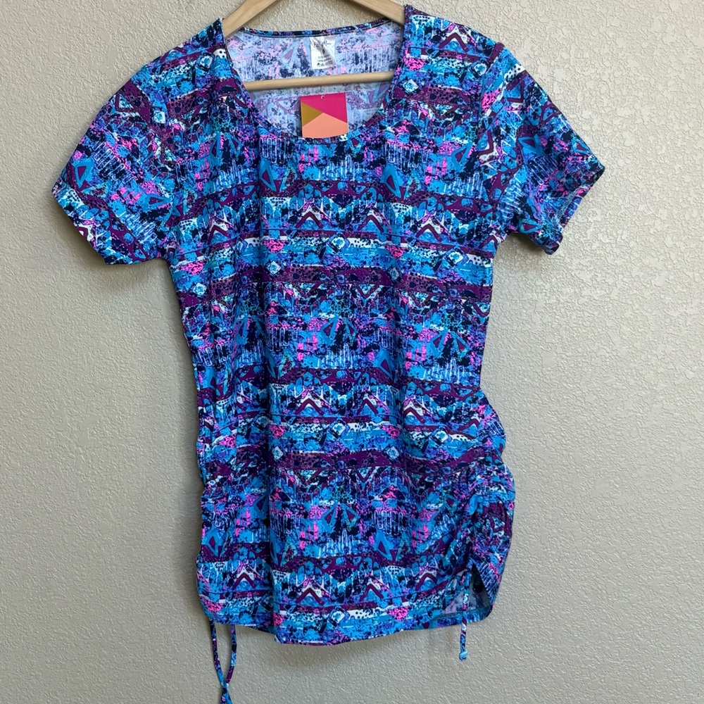 NWT Ella Mae Swim Blue Purple Geometric Ruched Side Top XL UPF 30 Sunmer